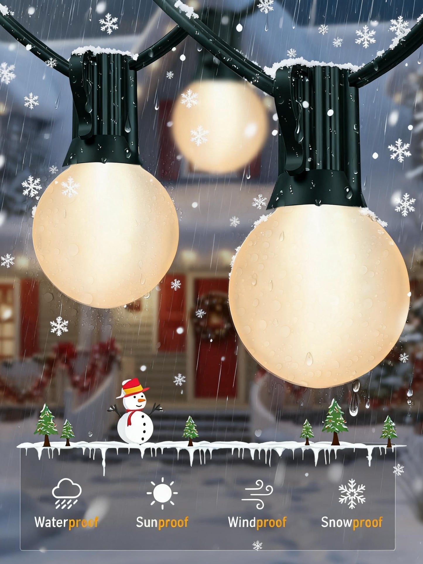G40 Frosted White Christmas Lights Outdoor 25Ft Globe Christmas Decorations Lights with 27 Frosted White Bulbs, Hanging Globe Outdoor String Lights for Xmas Tree Wedding Backyard Party, Green Wire