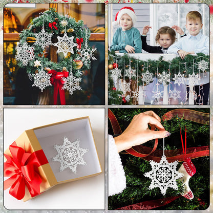 Buryeah 36 Pcs Snowflake Ornaments Christmas in July Crochet Snowflake Decorations Hanging Ornament for Christmas Tree Home Winter Wonderland Holiday Party Gift, 6 Styles(White)