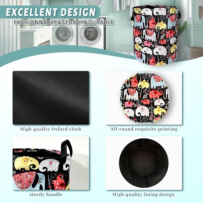 Colorful Elephant Laundry Basket Foldable