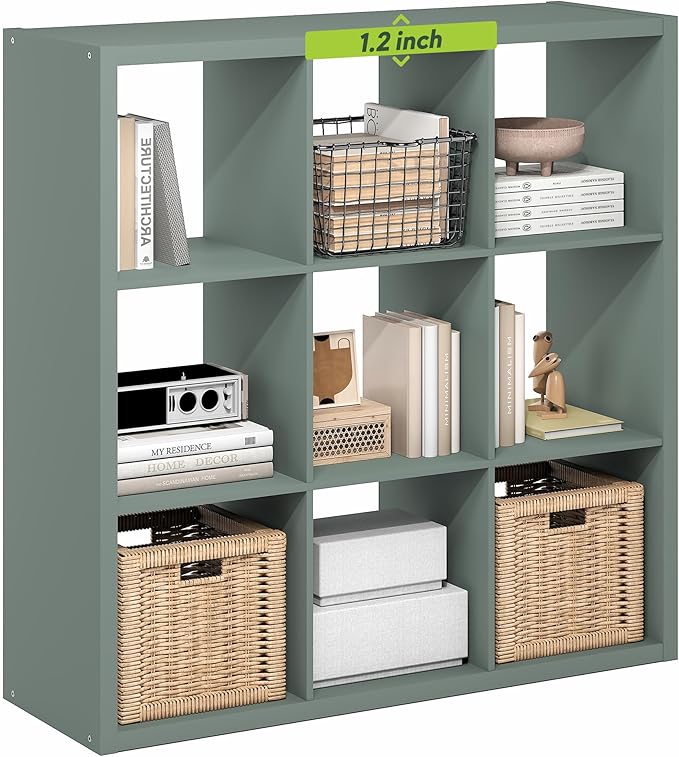 Furinno Cubicle Book Shelf, 9-Cube Bookshelf, Extra Thick Frame Reversible