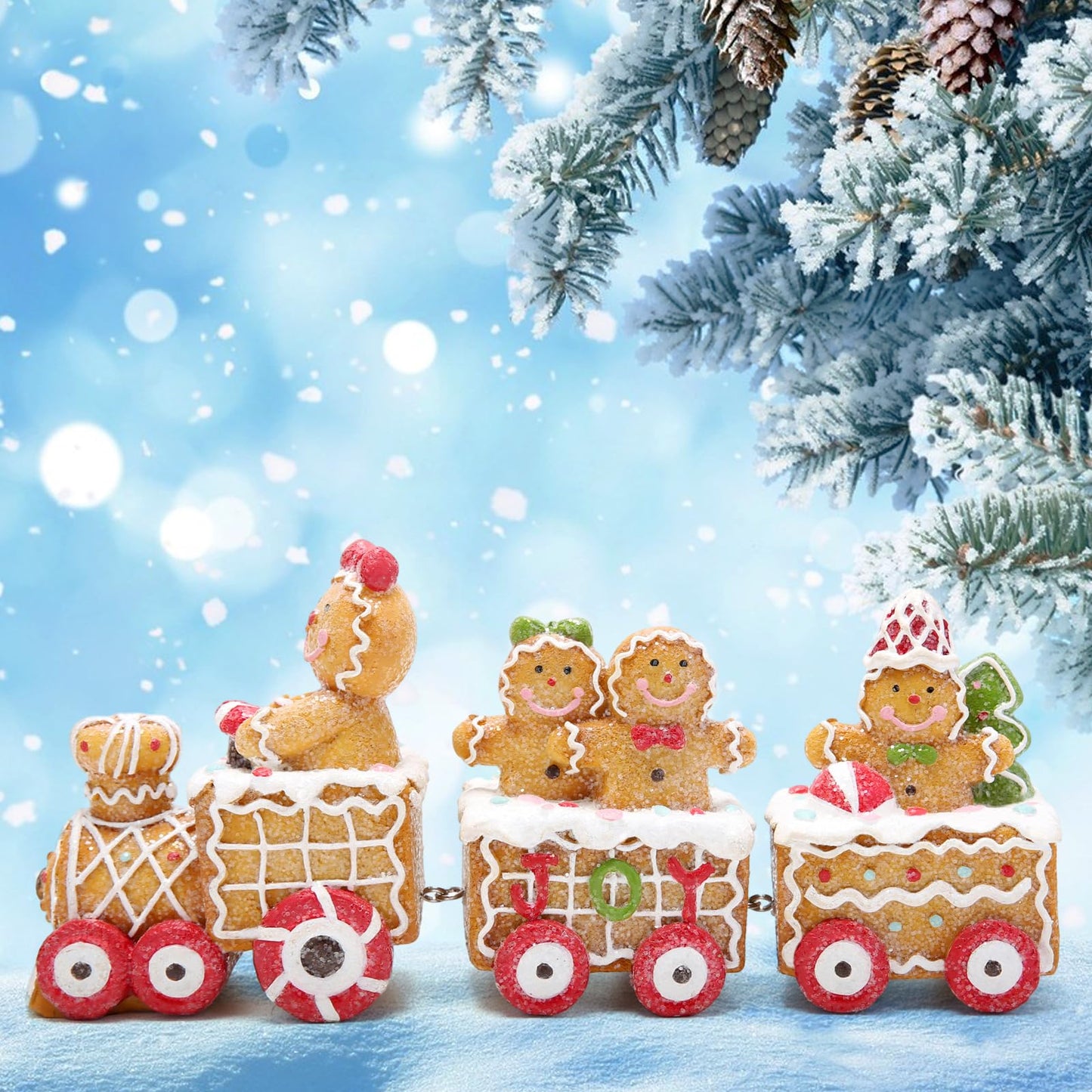 Hodao Christmas Decorations Indoor Home Decor Christmas Gingerbread Man Small Train Figurines Winter for Table Top Centerpiece Fireplace Decor Cute Gingerbread Man Train Decoration Gift