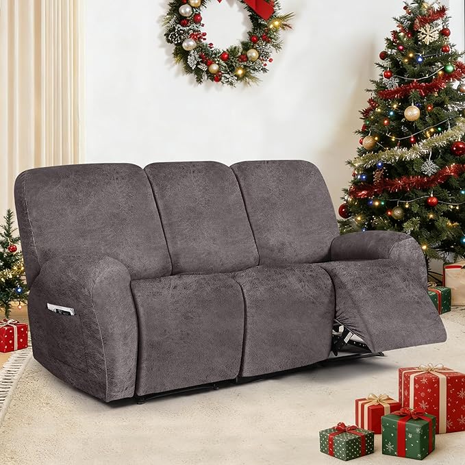 ANARACHON Leather Look Recliner Couch Cover, 8-Pieces Stretch Recliner Sofa