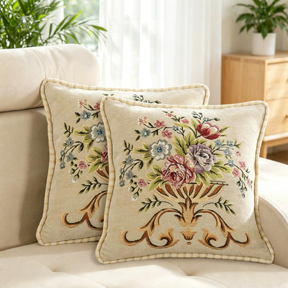 Qupace Set of 2 Beige Vintage Throw Pillows Covers 18x18in