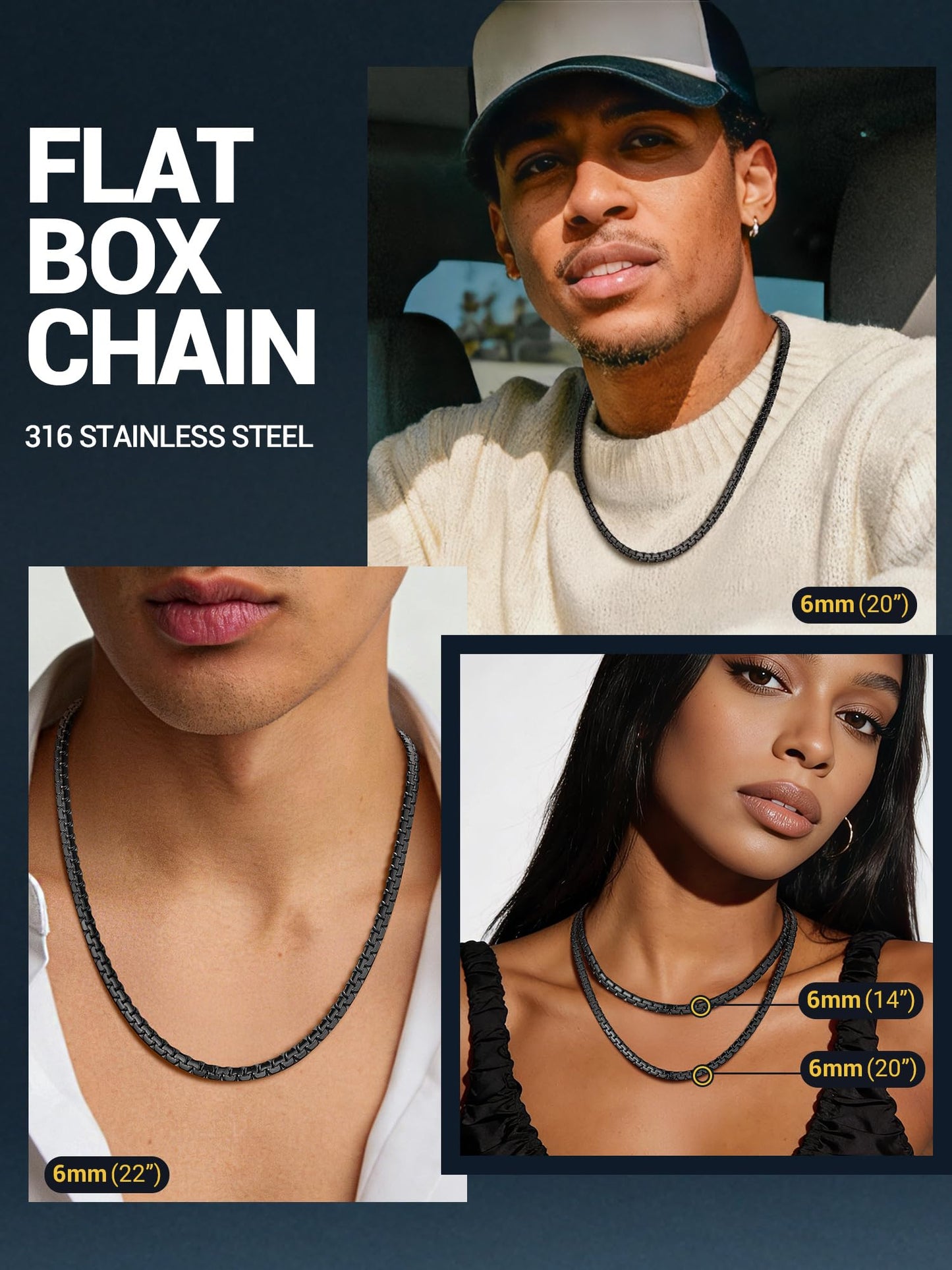 PROSTEEL Black Chain Necklace Men Jewelry for Him Stainless Steel Flat Round Link Chain Necklaces