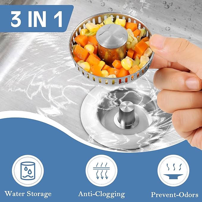Kitchen Sink Drain Strainer 2 Pack, 304 Stainless Steel Pop Up Sink Stopper
