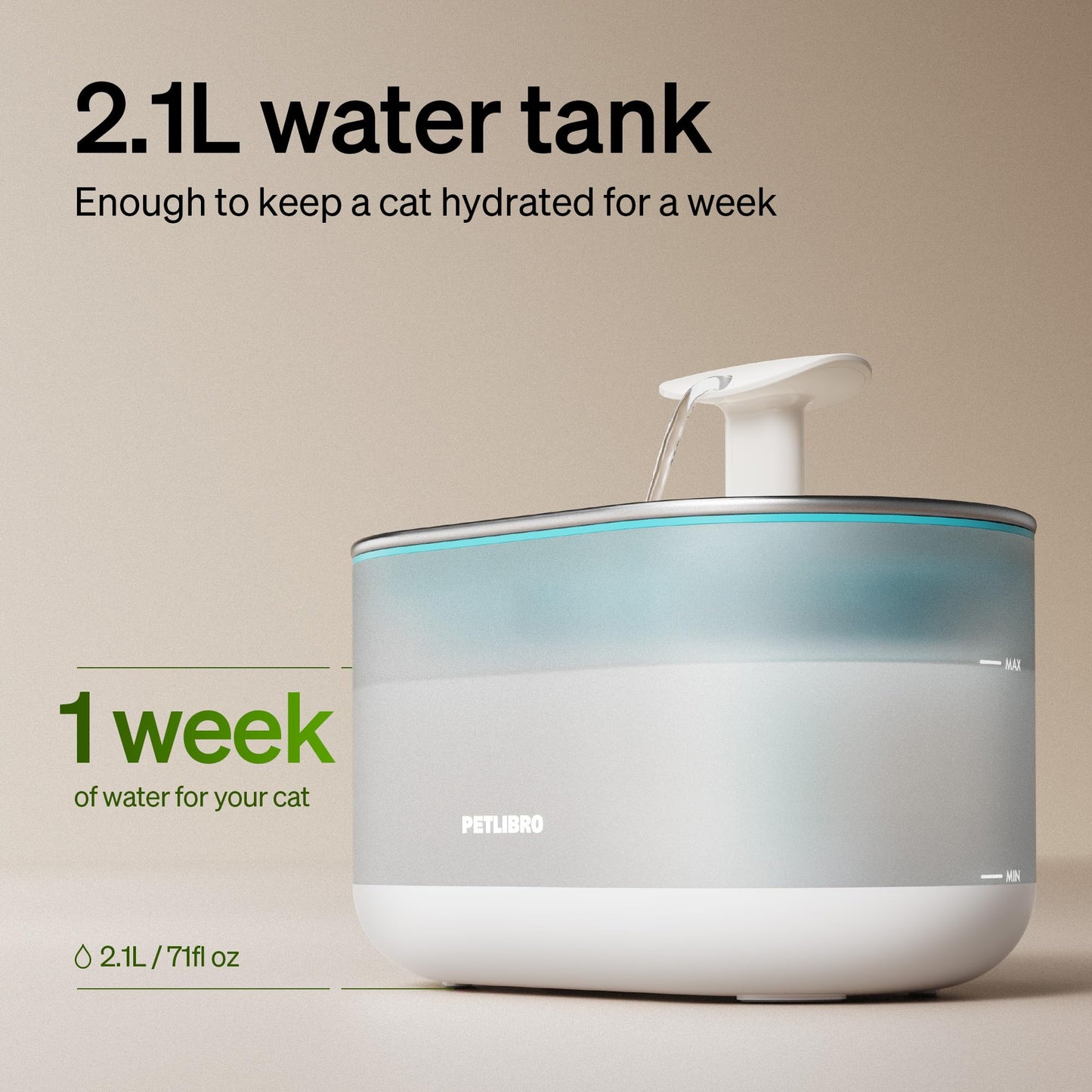 PETLIBRO Cat Water Fountain Stainless Steel,Ultra Quiet,71fl oz/2.1L Automatic Cat Fountain,Two Flow Modes,BPA-Free Capsule Metal Healthy Pet Water Fountain for Cats Inside