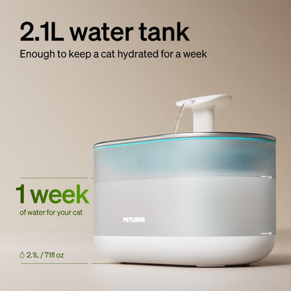 PETLIBRO Cat Water Fountain Stainless Steel,Ultra Quiet,71fl oz/2.1L Automatic Cat Fountain,Two Flow Modes,BPA-Free Capsule Metal Healthy Pet Water Fountain for Cats Inside