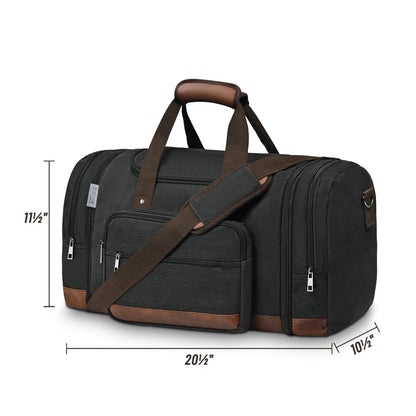 Wohlbege Duffle Bag for Travel,Overnight Weekend Gym Carry On Luggage Bag, 50L Canvas Travel Duffel Bag for Men Women, Expandable Spacious Travel Duffel Bag, Black