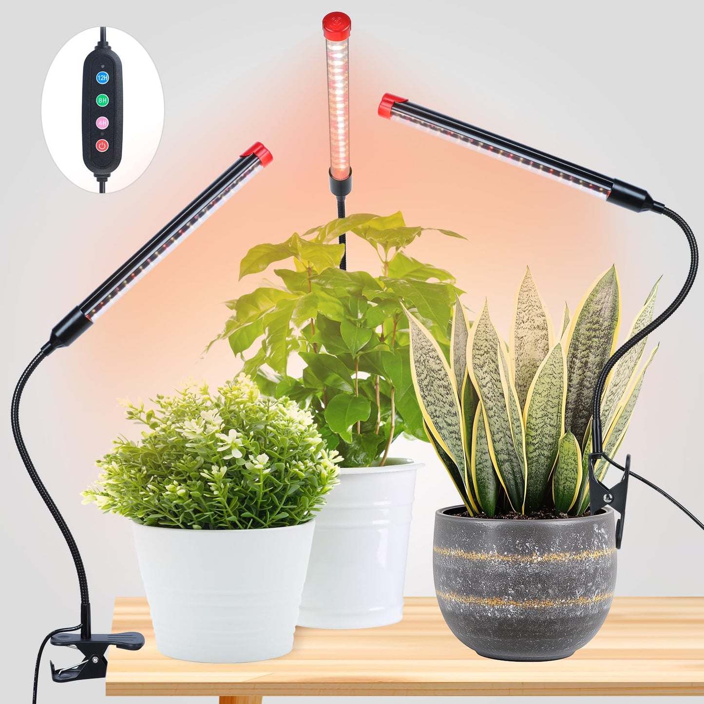 Game Changer! FECiDA 2026 3Pack 9 Watt Power Draw, NO Need Adapter, Clip Grow Lights for Small Indoor Plants, Bonsai, 4/8/12H Timer, Enough Bright Like Sun for Your Plants