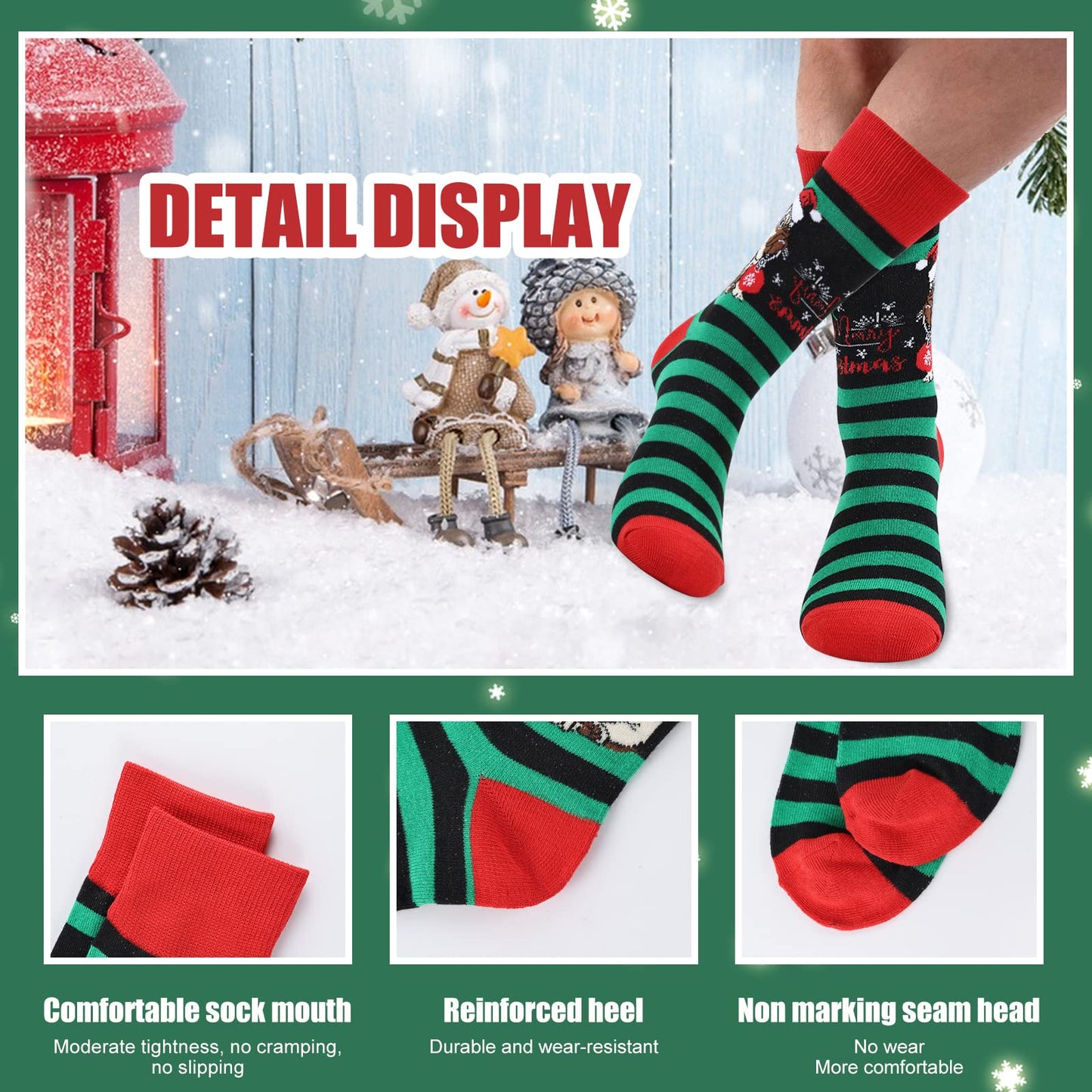 Moonlight Manor Christmas Socks For Men, 6 Pack Mens Christmas Socks, Xmas Crew Socks US Size 6-13