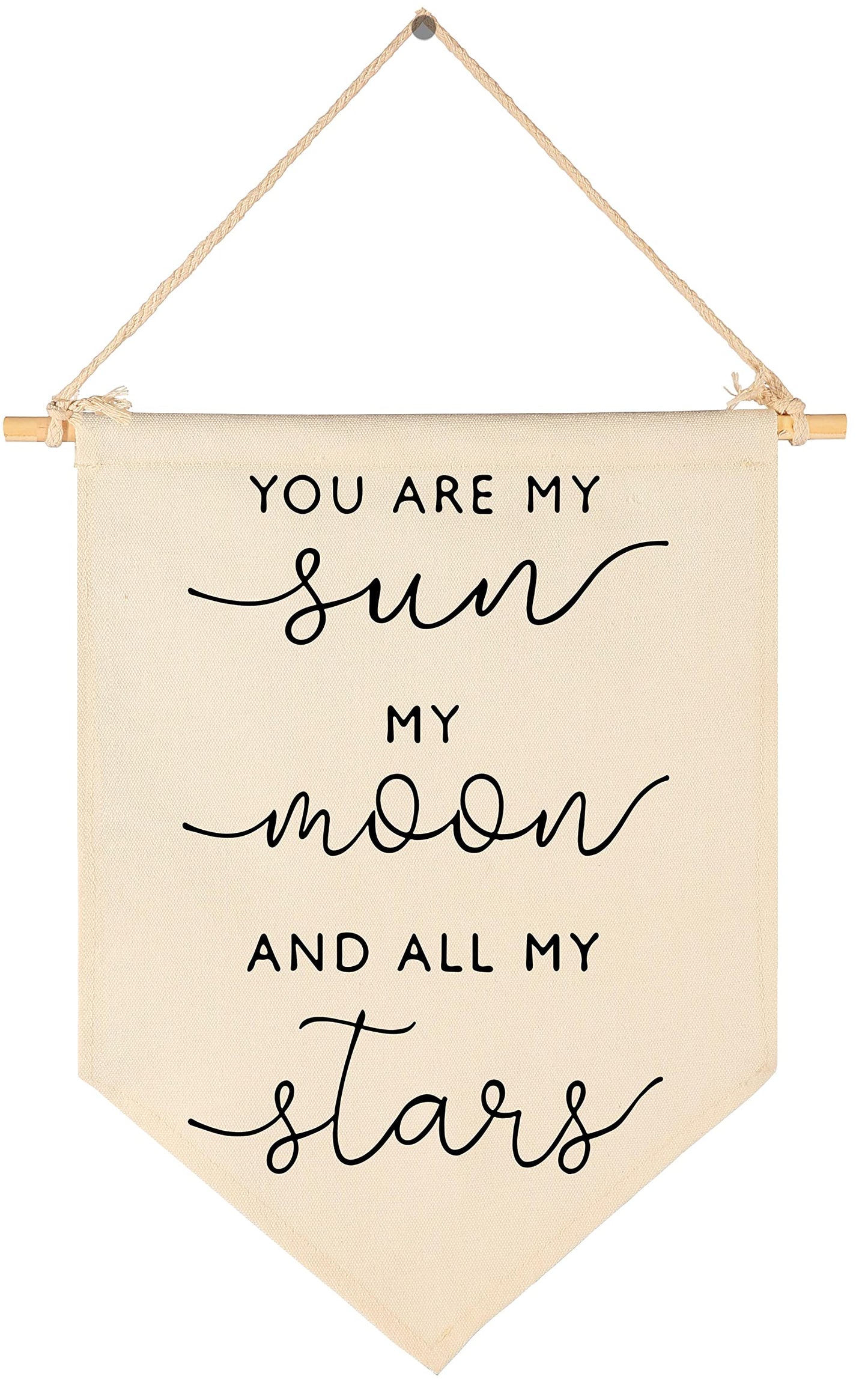 Nursery Wall Art-Nursery Bedroom Gift-My Sun My Moon and All of My Stars-Canvas Hanging Pennant Flag Banner Wall Sign Decor Gift for Baby Girl Boy Kids Room Playroom Decor