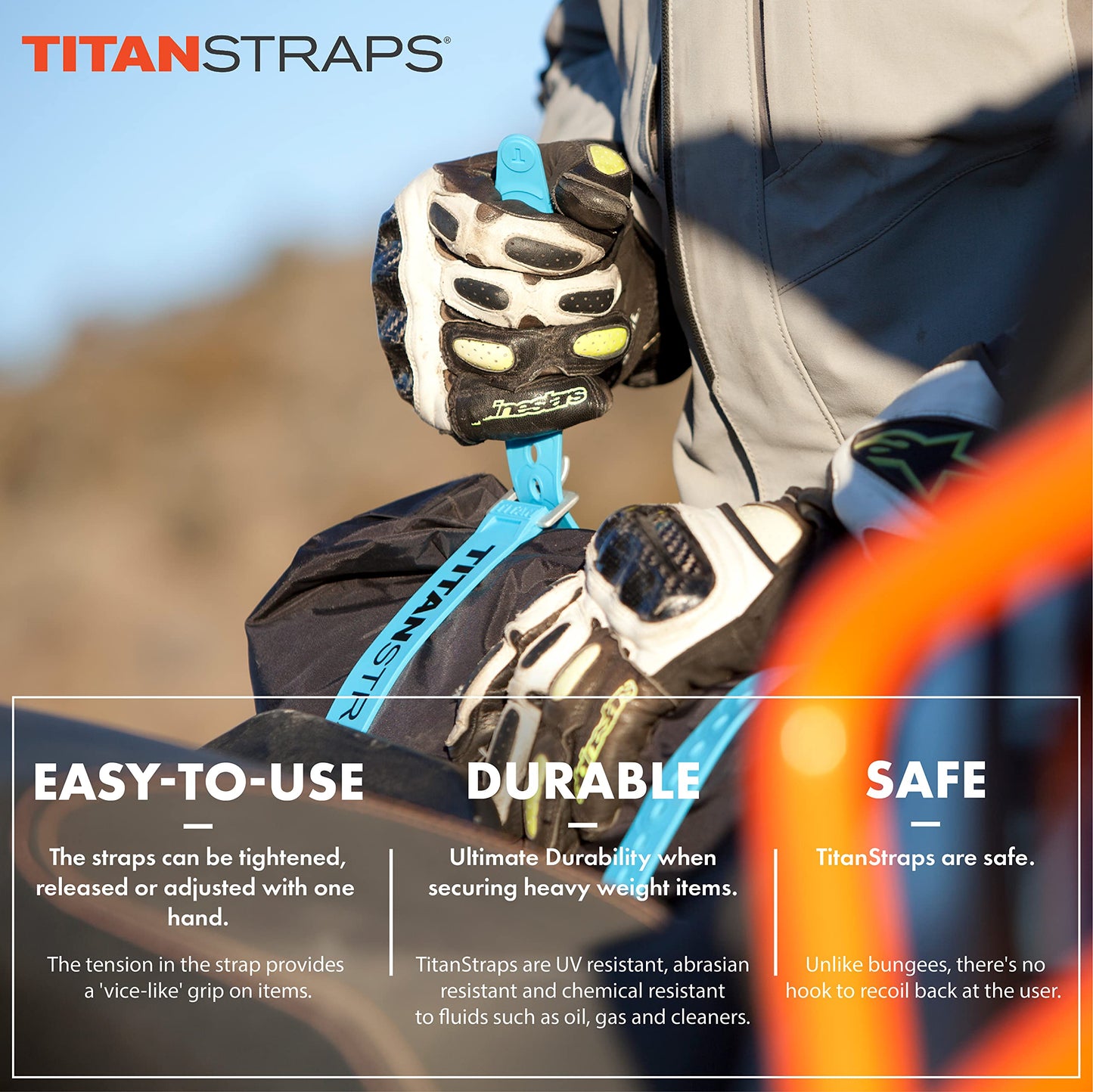 Titan Utility Straps – Easy-To-Use, Reliable Tension Straps for Securing Bike & Moto Gear, Skis, Garden Hoses, Field Repairs – Use in Frigid Temp – 60 lb. Working Load, 25" Length, 2-Pack, Sea Foam
