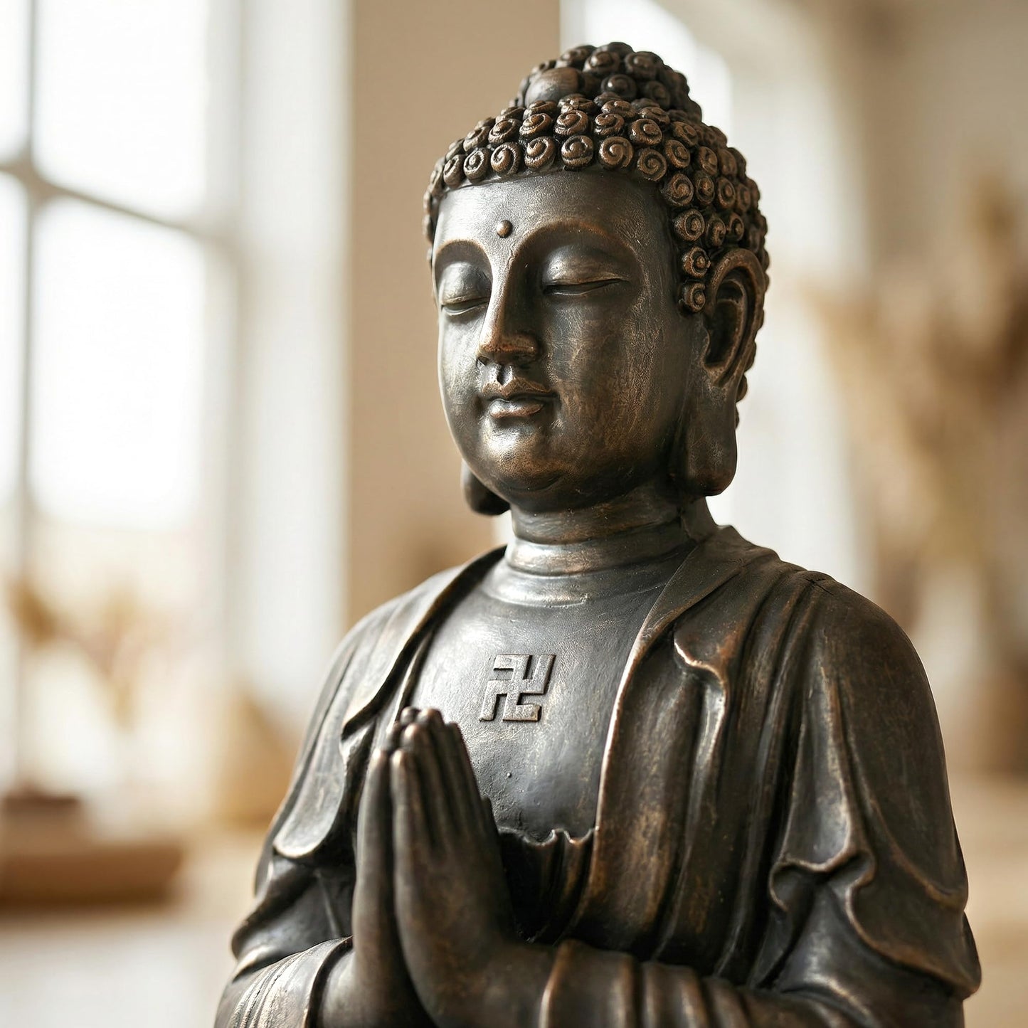 Greens Word Sculptures Buddha Statue, Garden Statues 23.6 Inch Tall, Large Magnesium Oxide Buddha Sculpture Indoor & Outdoor, Statue for Home Decor Yard Porch Patio, Dark Gray with Gold Accents