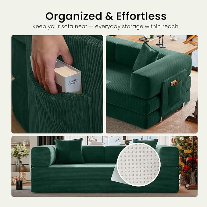 78.8" Convertible Sofa Bed, Corduroy Futon Couch