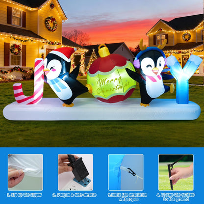 Meland 10FT Christmas Inflatable Outdoor Decorations, Christmas Blow Up Joy with Dancing Penguins & Candy Cane,Lighted Outdoor Yard Inflatable Cute Xmas Decor for Holiday Lawn Display