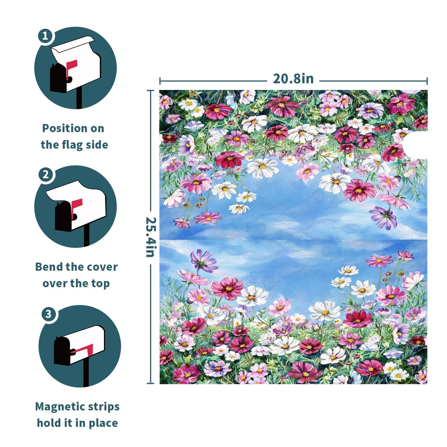 Spring Summer Flowers Welcome Mailbox Cover Magnetic Large Size 25.5"x21" Wildflowers Mailbox Wraps Waterproof Summer Floral Post Box Cover Decorative for Garden Home Yard Outside
