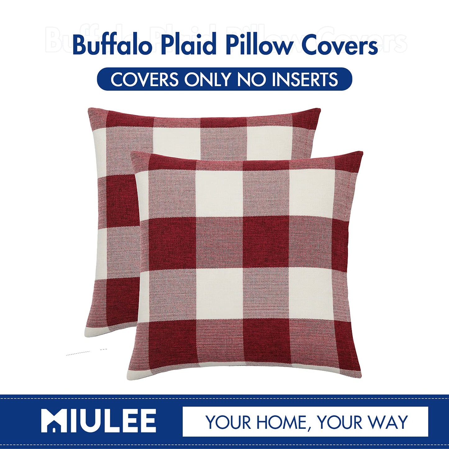 MIULEE Pack of 2 Christmas Classic Farmhouse Buffalo Check Plaids Linen Soft Soild Decorative Square Porch Throw Pillow Covers Home Decor Cushion Case for Sofa Bedroom 18x18 Inch, White and Red