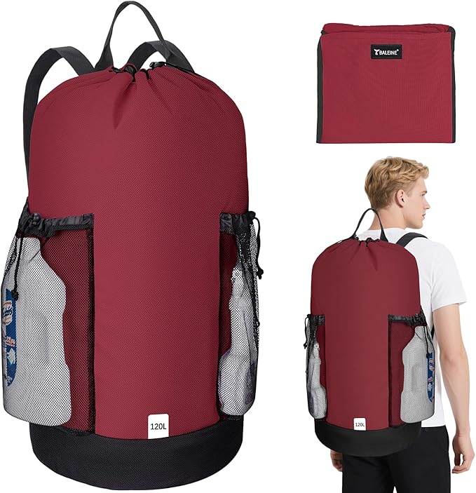 BALEINE 120L Laundry Bag Backpack, 900D Oxford Fabric Large Travel Laundry Bags