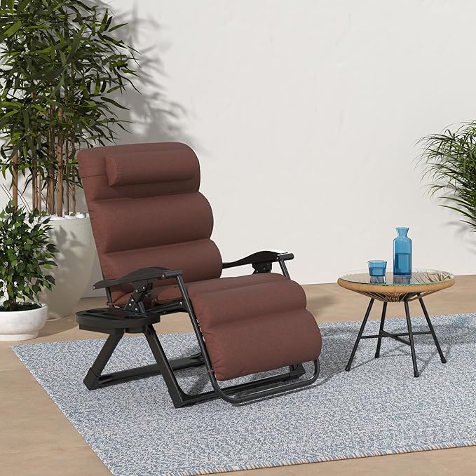 Best Choice Products Oversized Zero Gravity Chair, Folding Outdoor Patio Recliner, XL Anti Gravity Lounger w/Removable Cushion, Cup Holder, Side Tray, 350lb Capacity - Woodland Brown