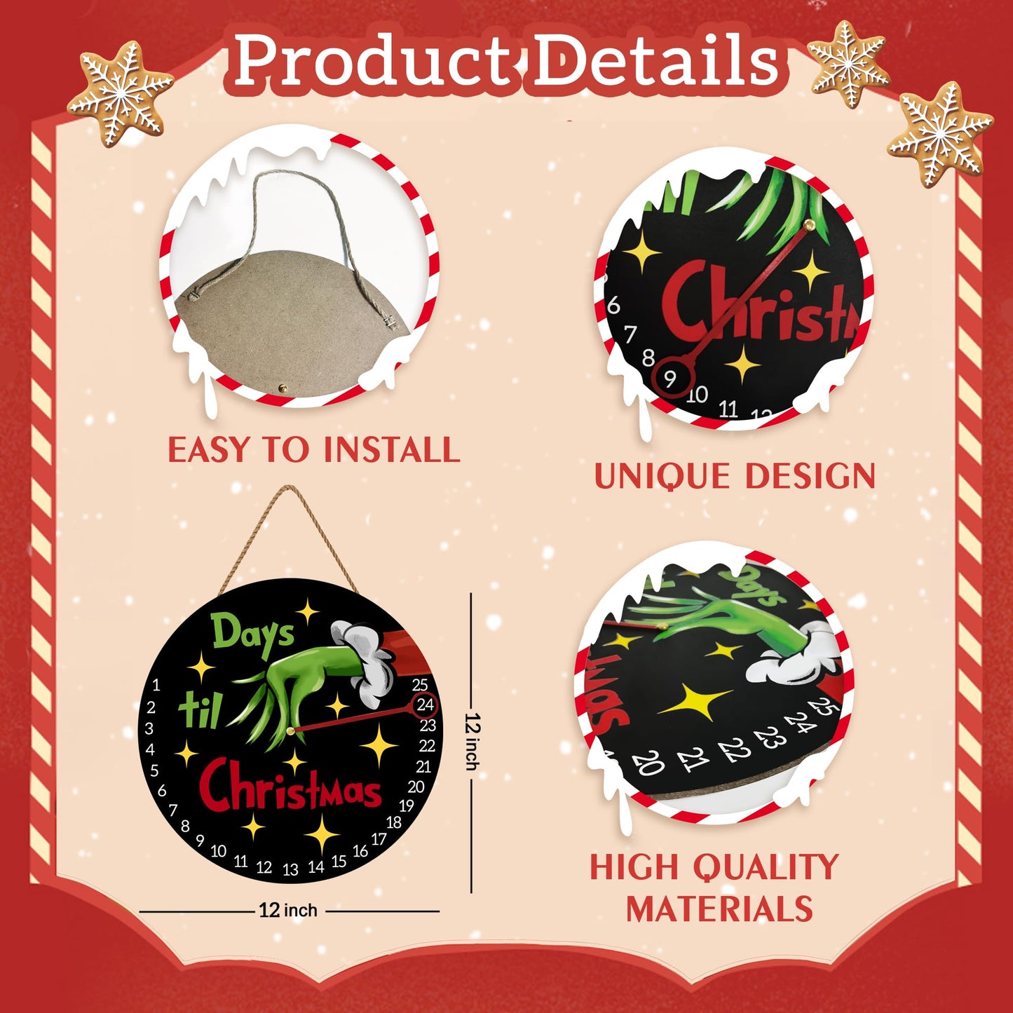 Christmas Decorations Welcome Sign Christmas Countdown Advent Calendar Wooden Decorative Reusable Countdown Calendar for Xmas Winter Home Wall Indoor Outdoor Decor 12 Inch