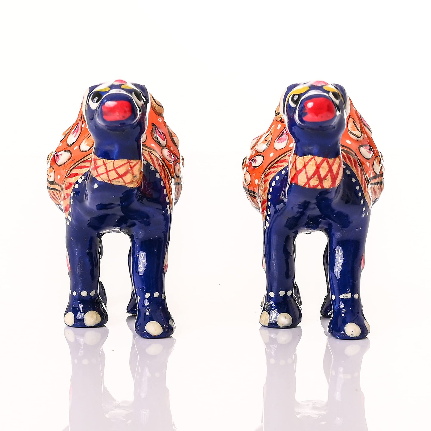 Tarini Gallery Minakari Traditional Indian Rajasthani Décor Hand Painted Statue Sculpture Figurine Festive Decoration Showpiece for Table Home Office and Gifting (Blue Camel Set of 2)