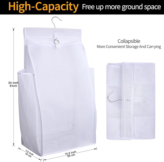 Hanging Collapsible Breathable Mesh Laundry Hamper, 24 x 14.2 x 7.5 in