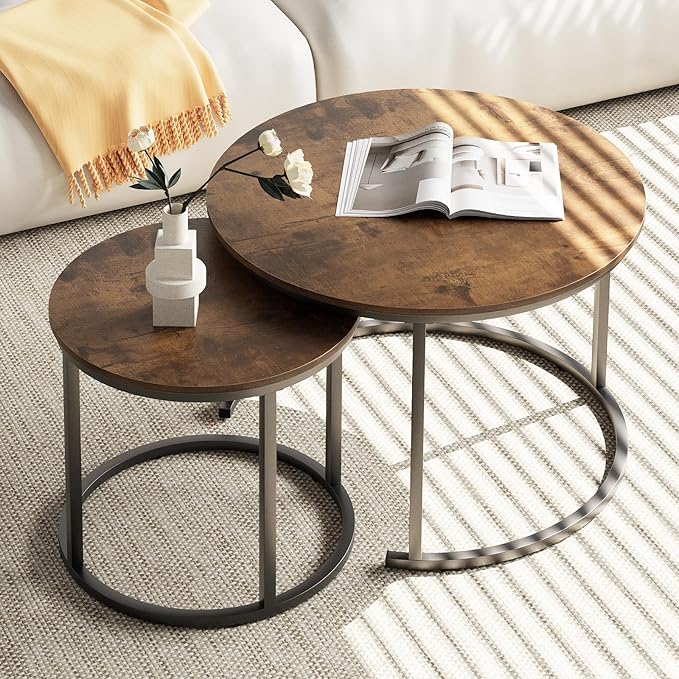 aboxoo Coffee Table Nesting Round Table Set of 2 Side Table