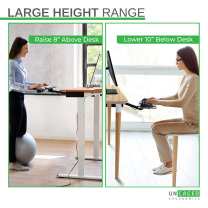 Uncaged Ergonomics KT2-b Under-Desk Adjustable Height & Angle Sit to Stand Up Keyboard Tray with negative tilt Best standing desk computer keyboard holder drawer