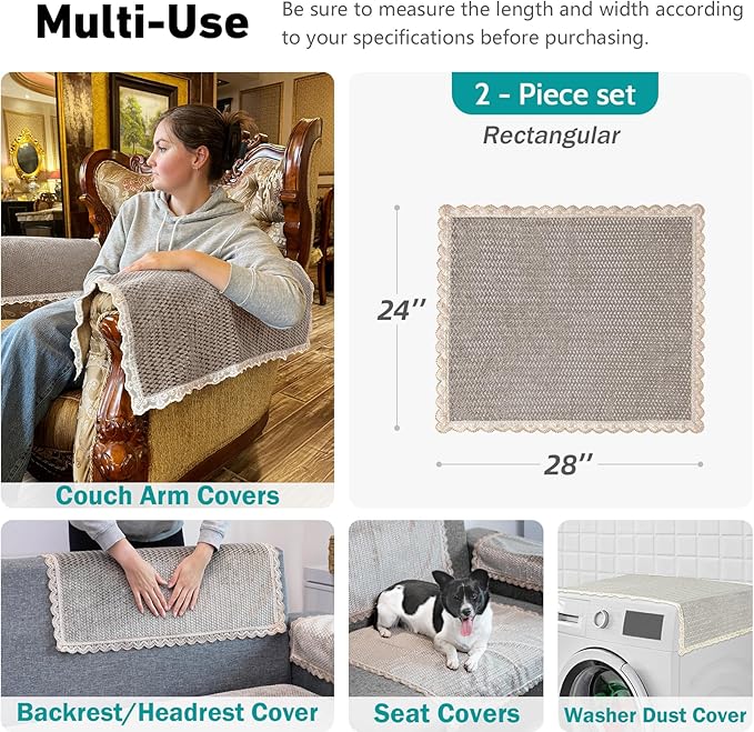 Couch Arm Covers, Couch Covers, Non-Slip Lace Armrest Covers, Headrest/Backrest