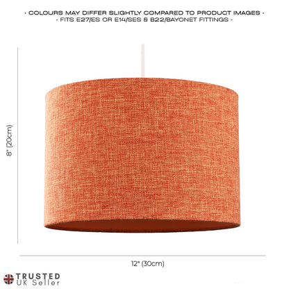 Contemporary and Sleek 12 Inch Rustic Orange Linen Fabric Drum Lamp Shade 60w Maximum | 30cm Diameter | for Table Lamp or Pendant by Happy Homewares