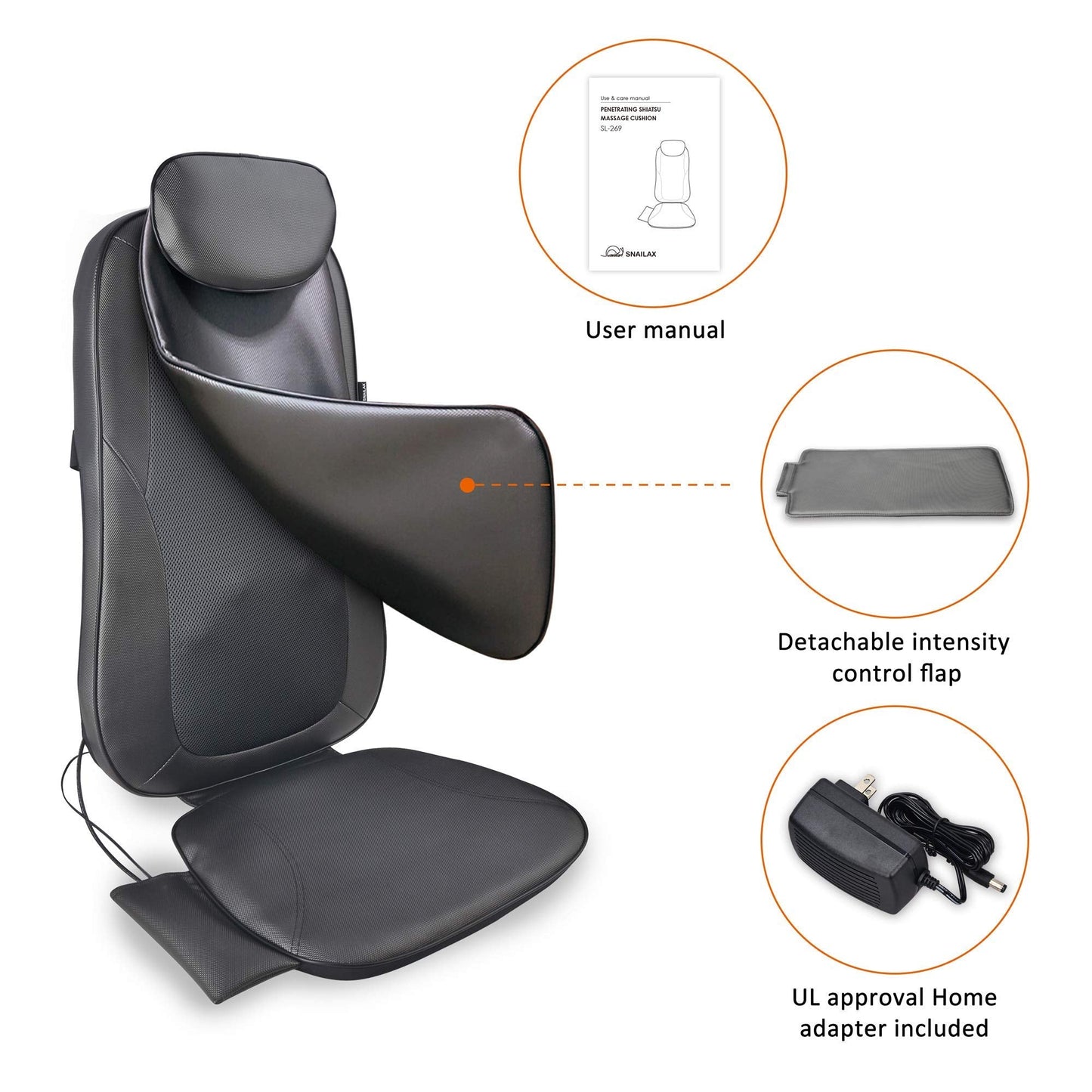 Snailax Back Massager with Heat, Shiatsu Massage Chair Pad for Back Pain, Rolling Kneading Massage Seat Cushion, Gifts for Women/Men, Stress Relax at Home Office