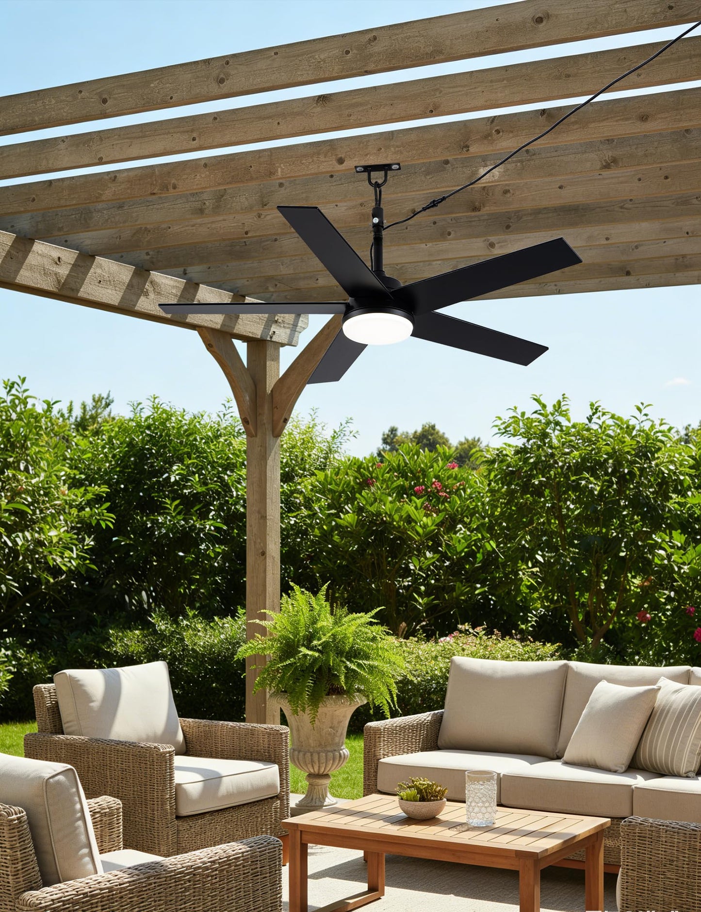 Bella Depot 48" Outdoor Ceiling Fan Black Waterproof Gazebo Fan with Light Smart App Remote Control Hanging Fan for Outside Patios Pergola Tent Plug-in Design Adjustable Brightness (48"- Black)