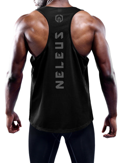 NELEUS Men's 3 Pack Dry Fit Y-Back Muscle Tank Workout Gym Shirt,5031,Black,Grey,Olive Green,L