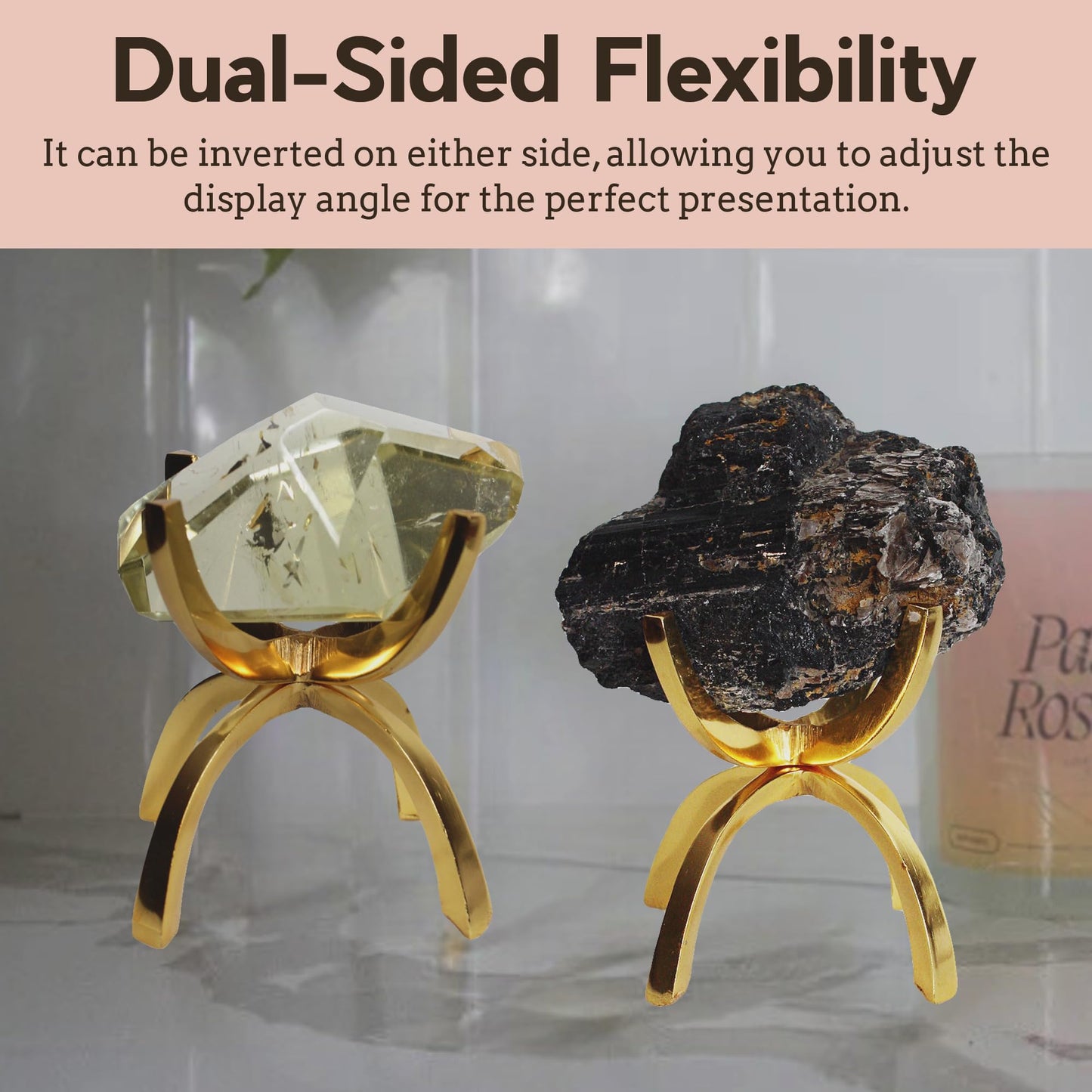 My Shelfie - Modern Brass-Coated Claw Rock Display Stand, Crystal Holder with Invertible Design, Crystal Display Holds Crystals From 2-3 Inches, Handmade Aluminum Rock Stands for Display, Large