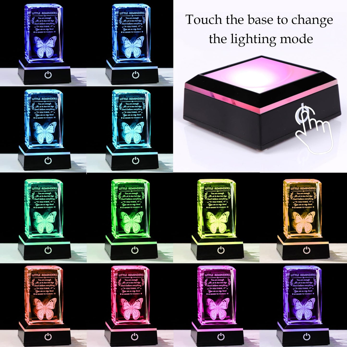 Movdyka Inspirational Gifts 3D Crystal Decor with LED Light Base - Laser Engraved You are Enough, Home/Desk/Room Decor for Teen Girls, Thoughtful Holiday/Thanksgiving/Graduation Gifts for Women Men