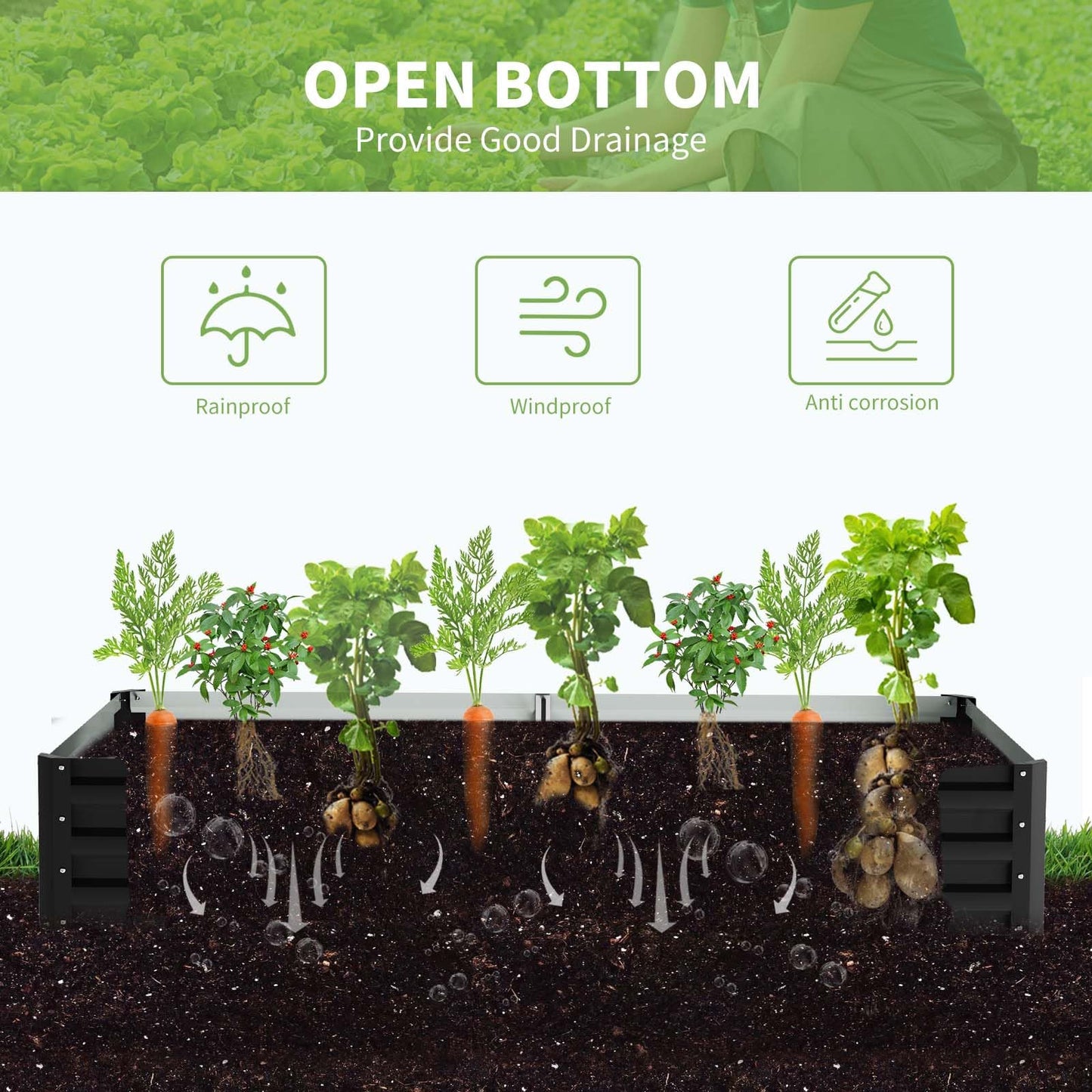 DoCred Galvanized Raised Garden Bed with PVC Cover, 72.8" x 37.4" x 47.2" Metal Planter Bottomless Box w/ Roll-Up Window, Mini Greenhouse Tent for Outdoor Growing Vegetables Flower Fruit