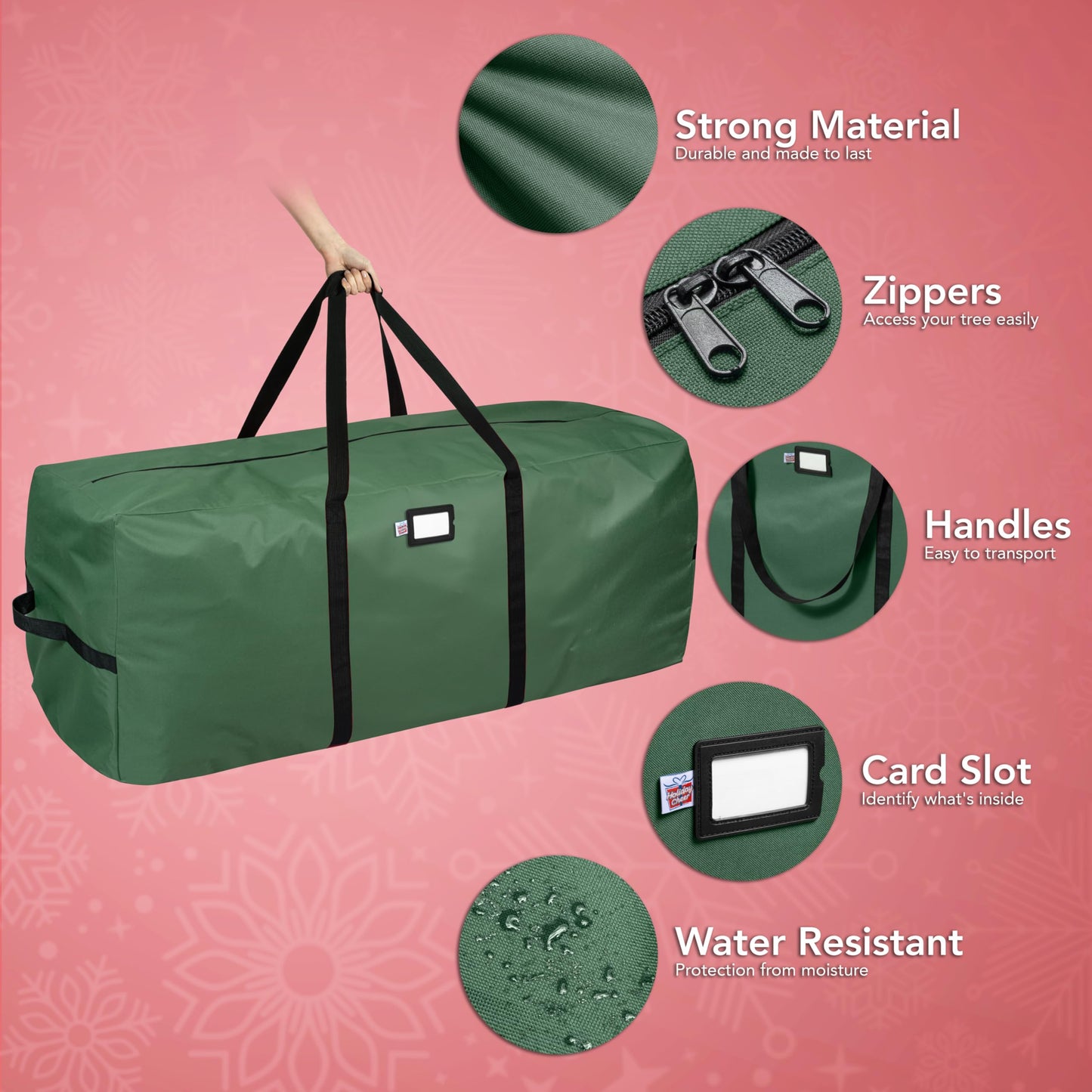 Holiday Cheer Christmas Storage Bag Heavy Duty Fits Up to 9ft Tall Artificial Tree, Waterproof with Durable Handles & Zipper Xmas Tree Storage Bag (Green)