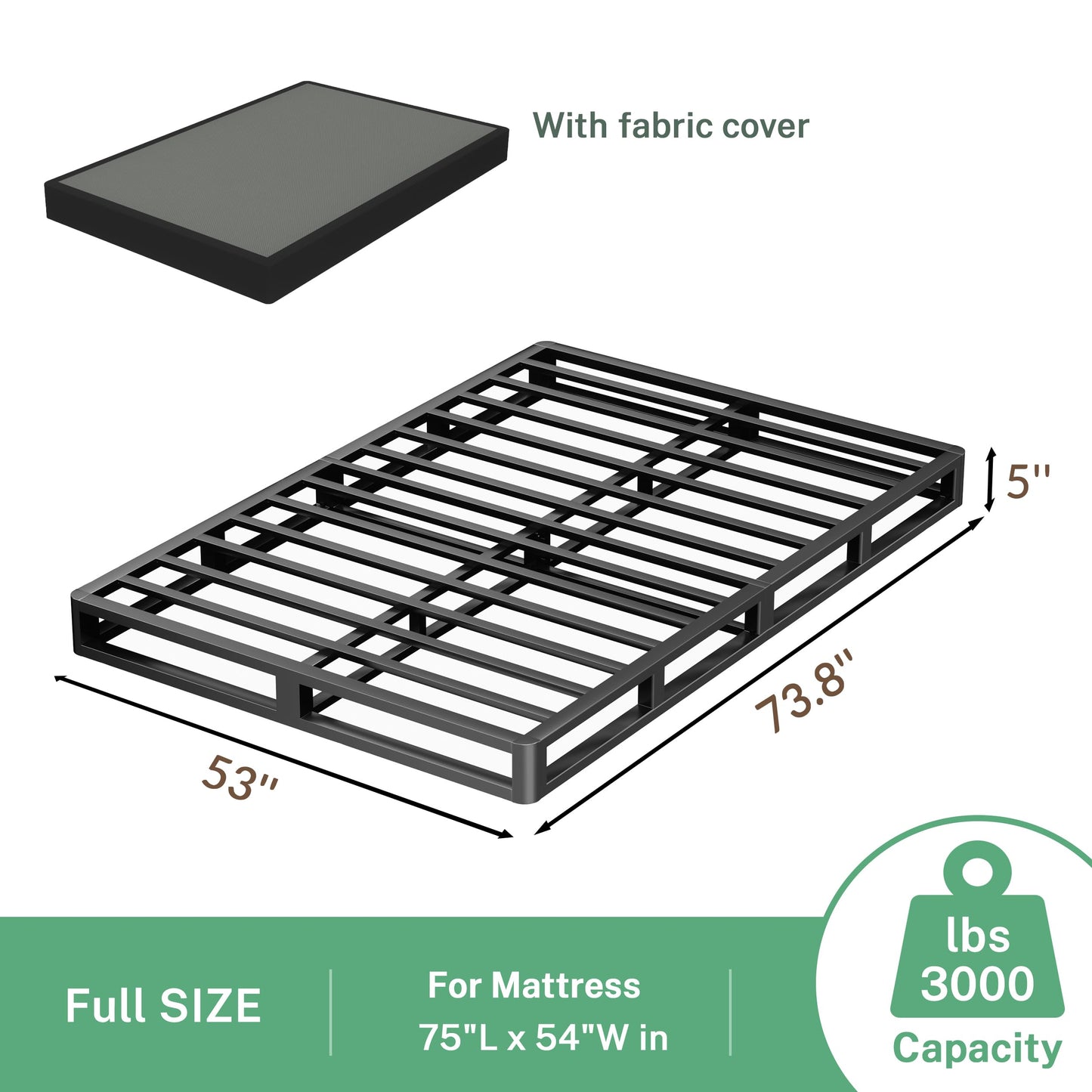 VIPSHOW 5 Inch Full Metal Bed Frame Round Corner Low Platform Bed Frames 3000 LBS Heavy Duty Steel Slats Support Mattress Foundation No Box Spring Needed, Noise Free, Easy Assembly, Black