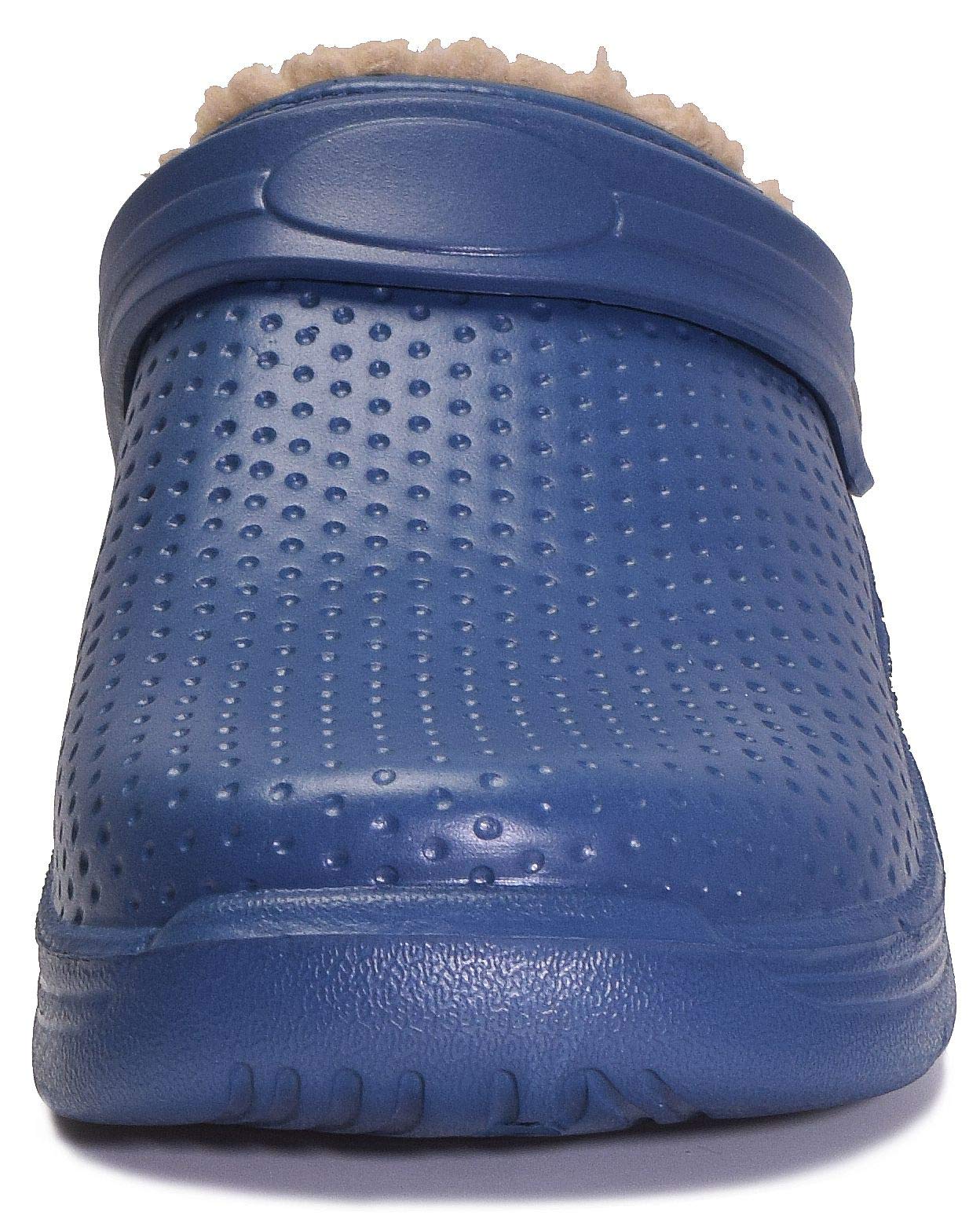 Waterproof Slippers Women Men Lined Clogs Winter Fur Garden Shoes Warm Mules House Anti-Slip Slippers Indoor Outdoor, Dark Blue, 10 UK, 44 EU
