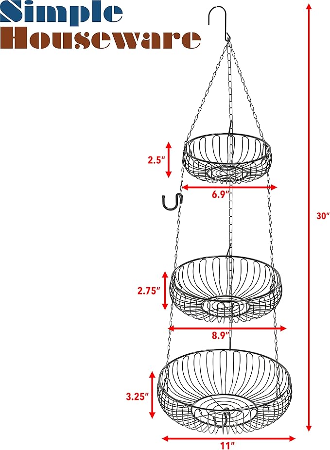 Simple Houseware Adjustable Metal Hanging Fruit Basket