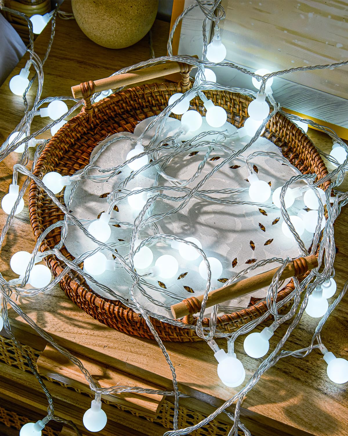 JOLYMOLY Globe String Lights 59 Ft 100 LED Fairy Lights Plug in with Remote Timer, Connectable Small Frosted Globe Christmas Lights for Bedroom Wedding Xmas Tree Indoor Outdoor Decor, Cool White