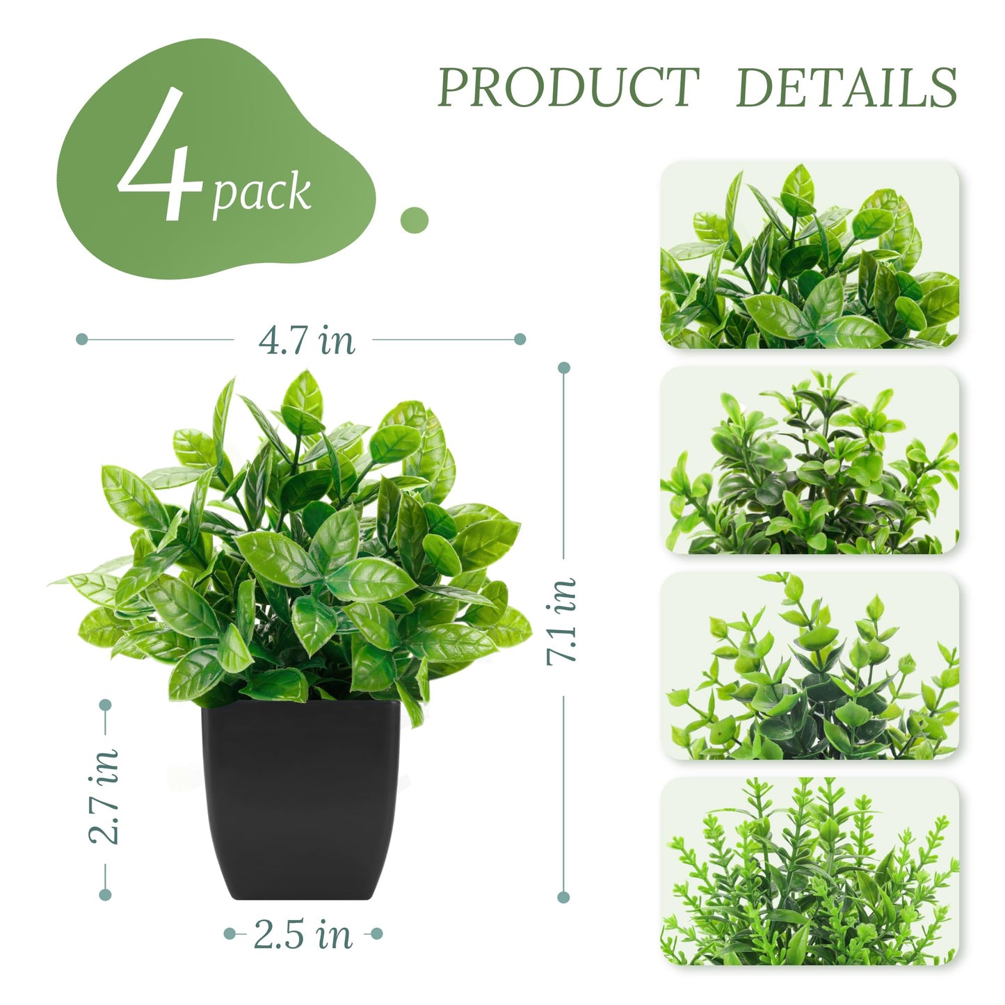 Der Rose 4 Pack Black Bathroom Decor Fake Plants Mini Artificial Greenery Potted Plants for Halloween Decor Indoor Office Table Room Farmhouse Decor