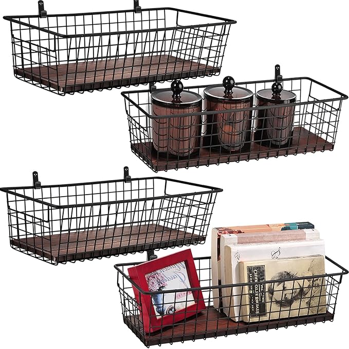 4 Set Portable Metal Farmhouse Wall Decor Storage Organizer Basket Bin
