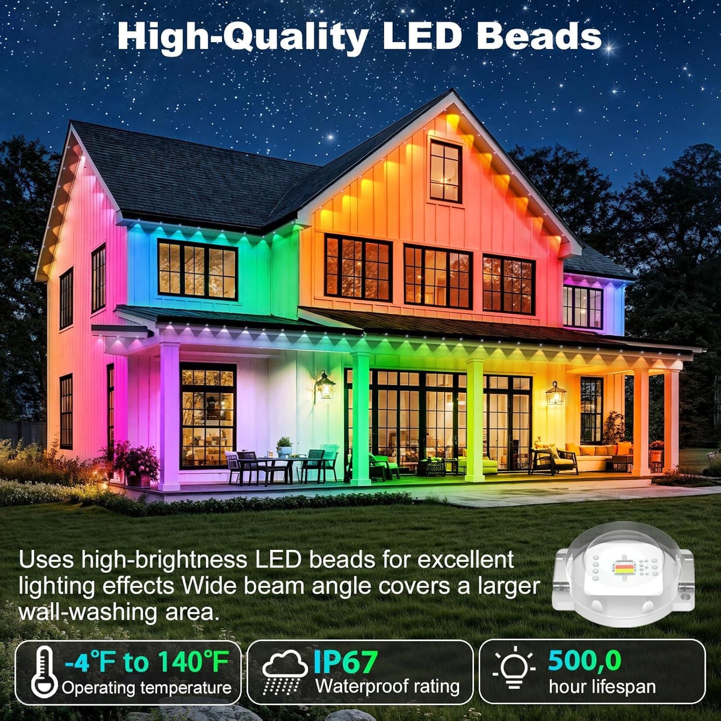 RCUICA 300FT Permanent Outdoor Lights Waterproof with Smart App Control Remote,DIY Scene Modes,Music Sync hronization,Eaves Lights for Garden Decor,Deck,Christmas