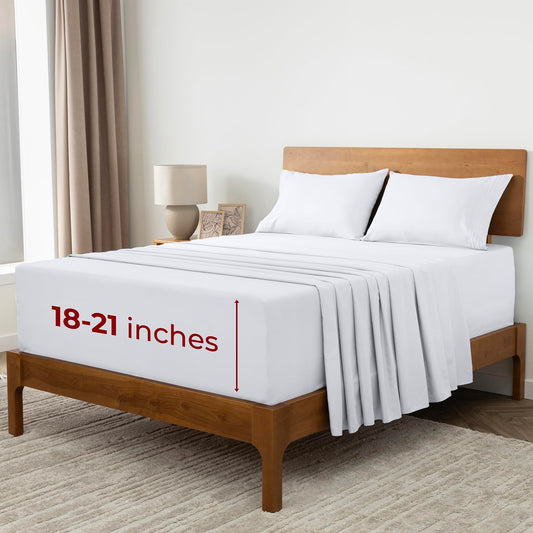 Mellanni Extra Deep Full Sheets - 4 PC Iconic Collection Bedding - Hotel Luxury, Ultra Soft, Cooling Bed Sheets - Wrinkle, Fade, Stain Resistant (Full, White)