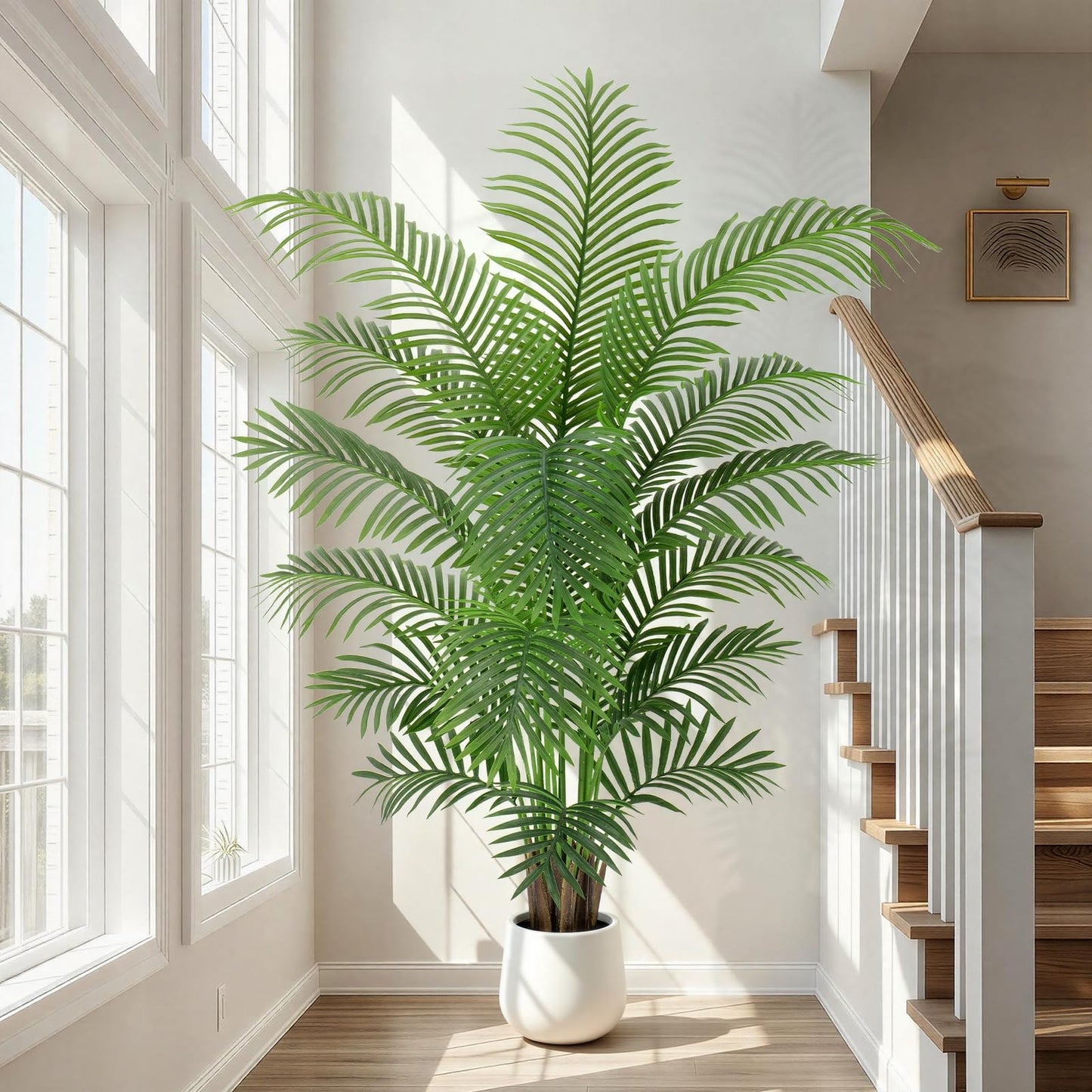 ZEEOZE 6ft Artificial Palm Tree Tall Faux Palm Tree Indoor Large Fake Plants with 18 Trunks Artificial Plants with White Pot Lifelike Leaves for Home Office Decor Living Rooms Bedrooms