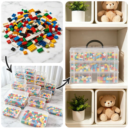 Guyuyii Bead Organizers and Storage with Labels and Handle - 58 Pcs Small Plastic Bins with Lids and 3-Tier Stackable Clear Bead Storage for Diamond Painting, Seed Beading & Jewelry Making (3 Sizes)
