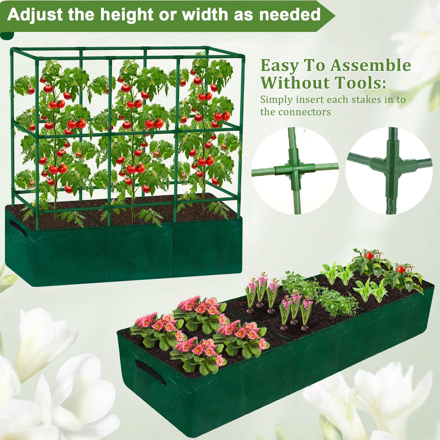 Lezmarket 47" × 16" × 47" Tomato Planter for Garden, Tomato Trellis Cages with Fabric Grow Bag for Climbing Plants