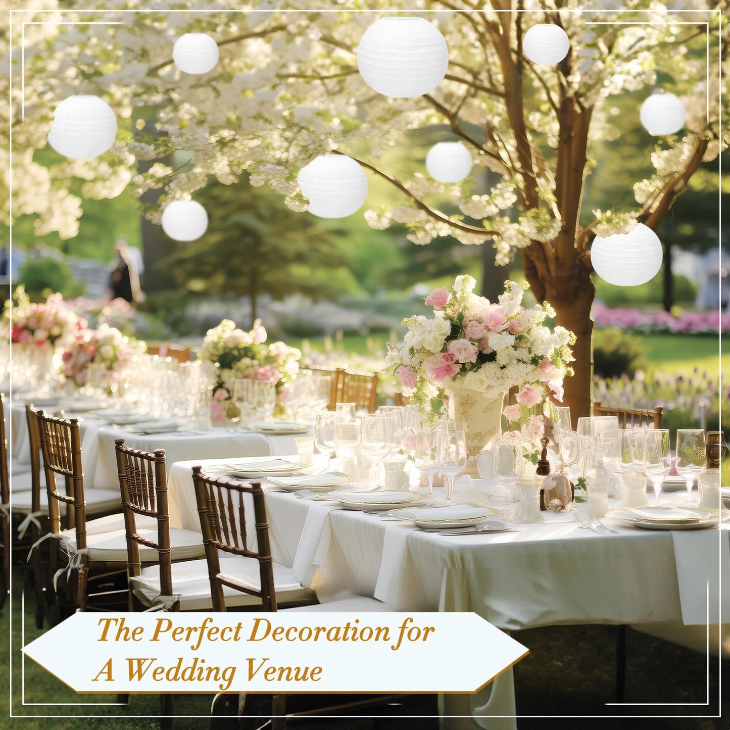 24 Packs White Paper Lanterns 6" 8" 10" Chinese Japanese Hanging Paper Lantern Lamp Round with Clear Fishing Line DIY Table Centerpiece Decoration for Wedding Birthday Party Baby Shower Indoor Outdoor