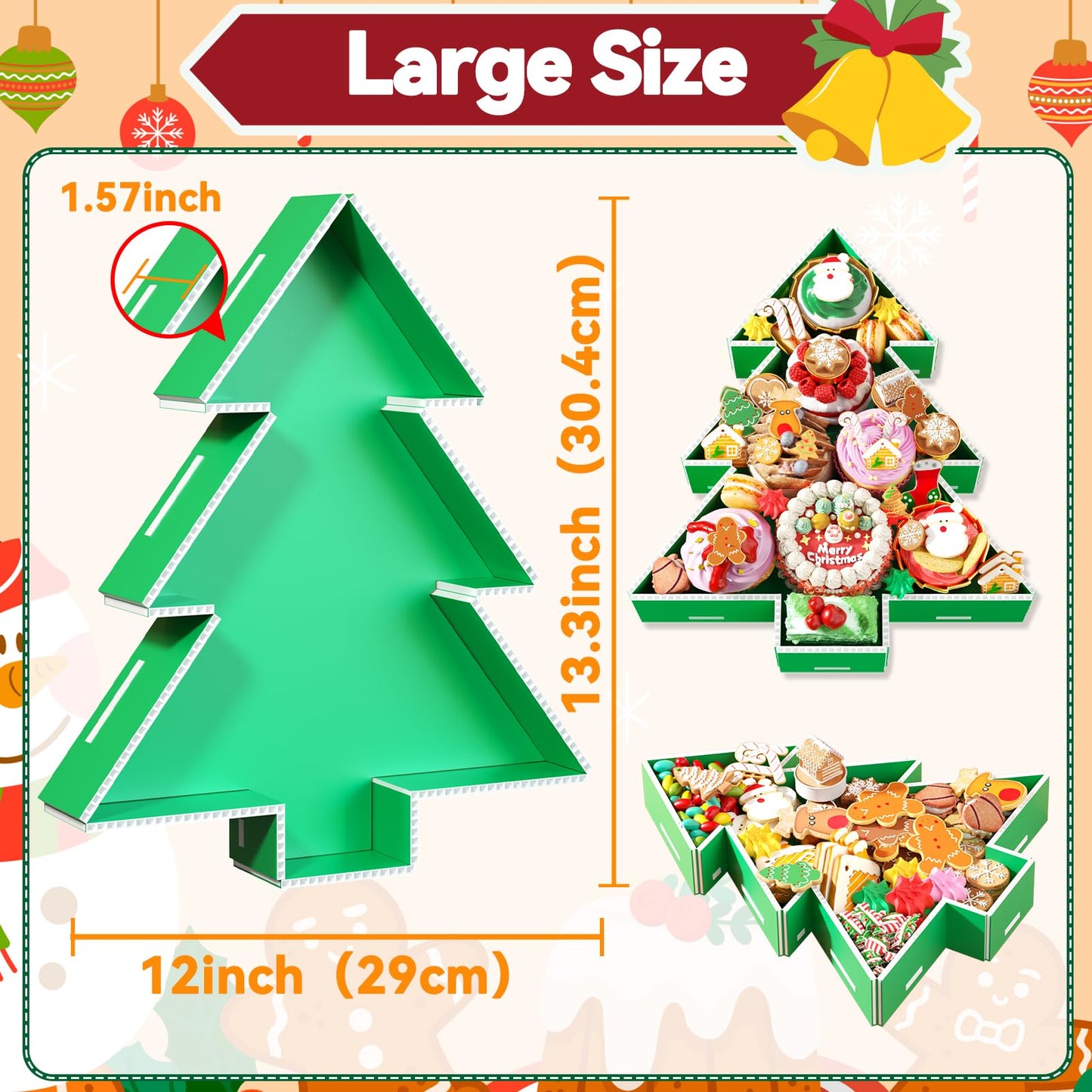 Paready Christmas Charcuterie Cardboard, 13.39" Fillable Cardboards Green Xmas Tree Charcuterie Board for Xmas Candy, Treats, Snack, Cupcakes Tray for New Year Holiday Christmas Party Decorations